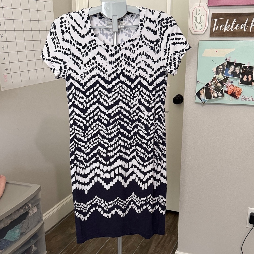 Chico's Navy and White Zigzag Midi Dress